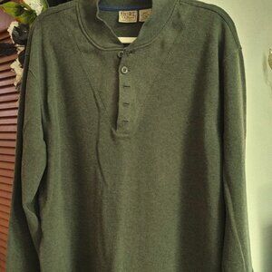 L.L.Bean Military Style Long Sleeve Knit 1/4 Button Mock Neck Polo Green XL